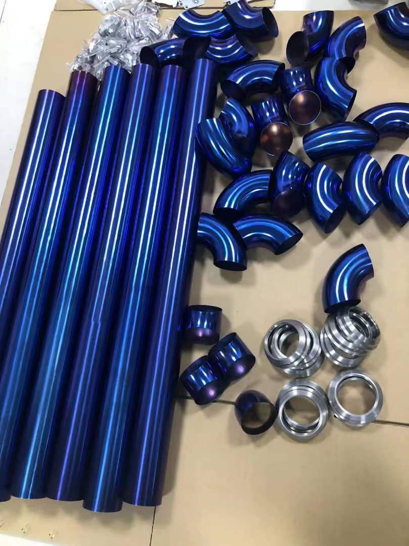 Blue titanium exhaust pipe